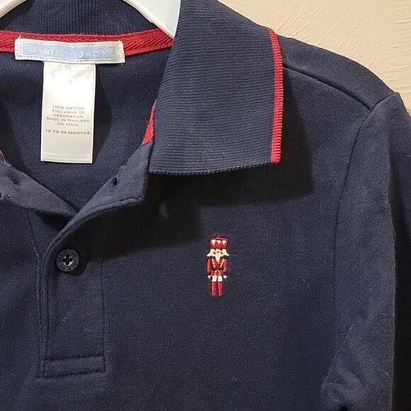 Janie AND JACK NAVY BLUE LONG-SLEEVE POLO WITH NUTCRACKER ON CHEST, SIZE 18-24 M - Picture 2 of 5